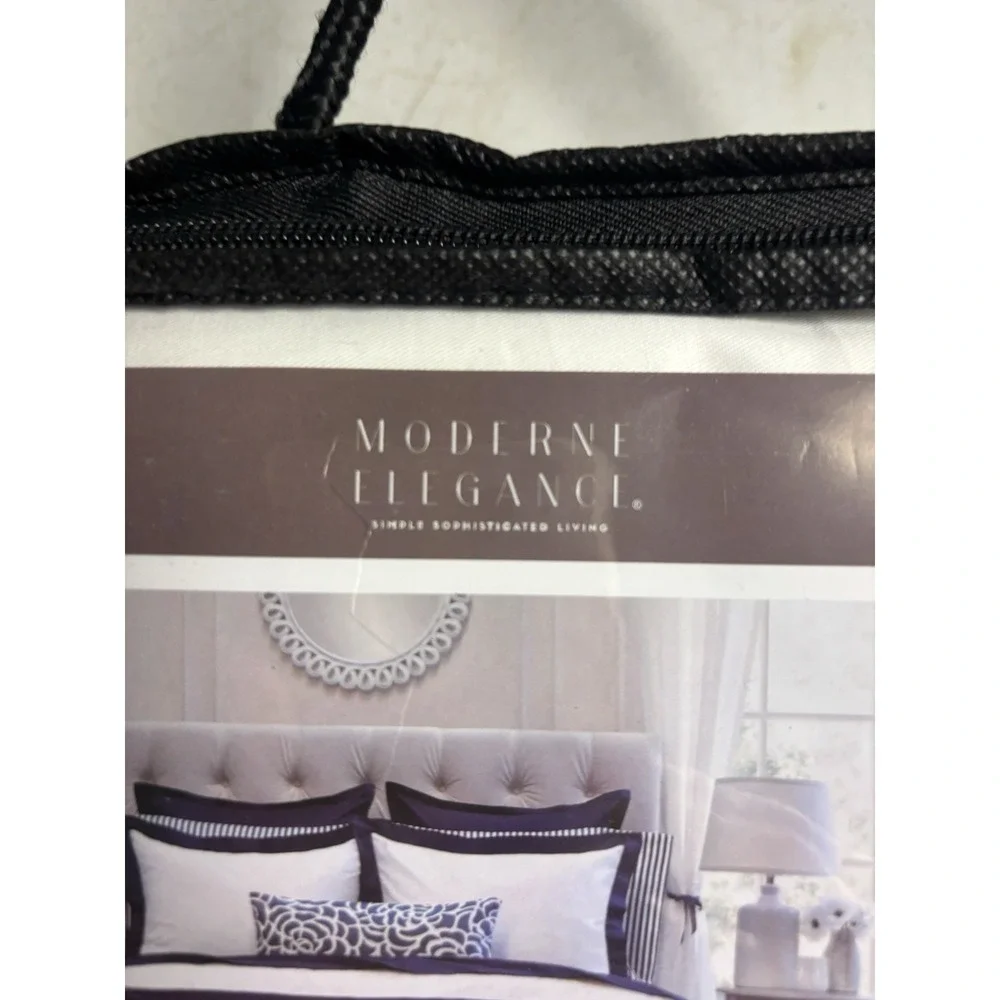 Moderne Elegance Duvet Cover Set Queen Duvet Cover & Pillow Sham Navy &‎ Wht NEW